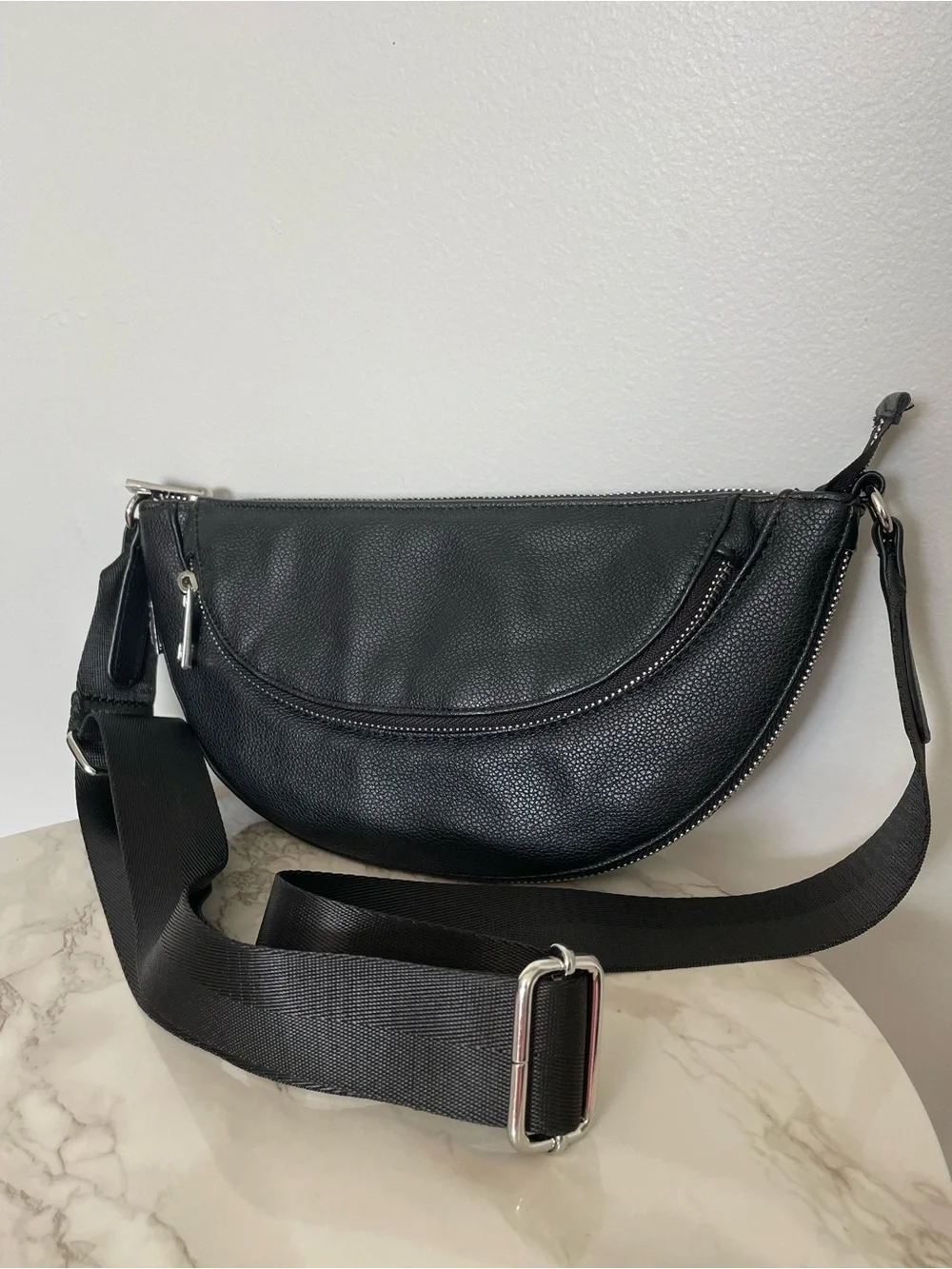 Sondra Roberts Faux Pebbled Leather Crescent Crossbody Bag